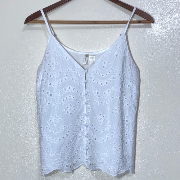 Japna Eyelet Button Front Vneck Tank Top - Picture 2 of 5